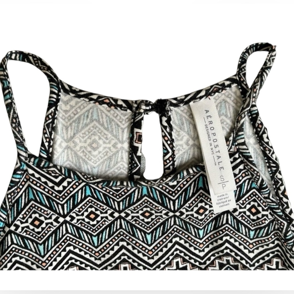 Aeropostale Summer Halter Dress Soft Stretchy Black Teal Pattern Size Small - Picture 3 of 6